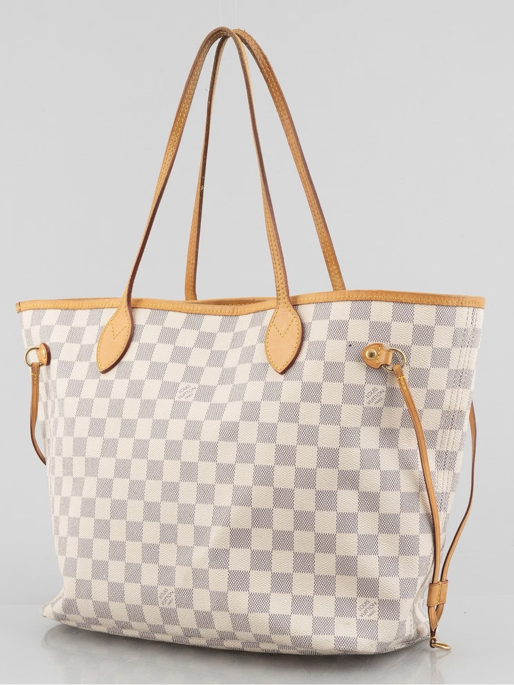 Louis Vuitton Cream Checkered Tote with Tan Leather Trim